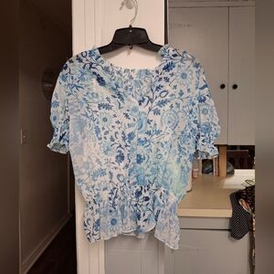 Olivaceous Blue Floral Blouse